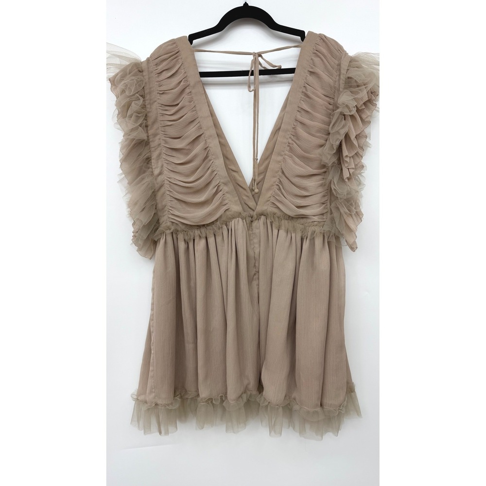 Tularosa Amelia Dress Ruffle Tulle Coquette Fairycore Mini Womens XL Tan/Mauve - Picture 8 of 13